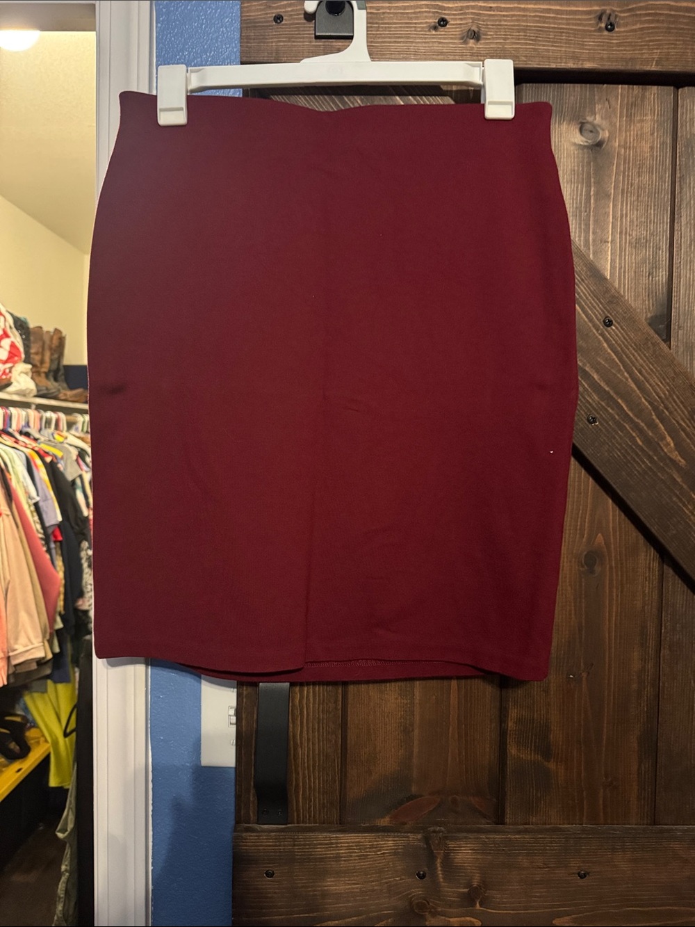 Philosophy Burgundy Stretch Pencil Skirt